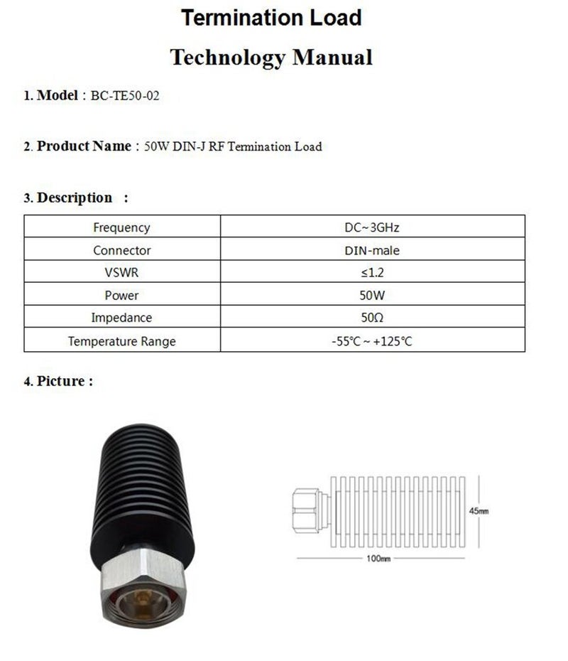 BECEN 50W 7/16 DIN Male Connector Dummy Load,Termination Load, 50 ohm, DC to3 GHz - Image 2